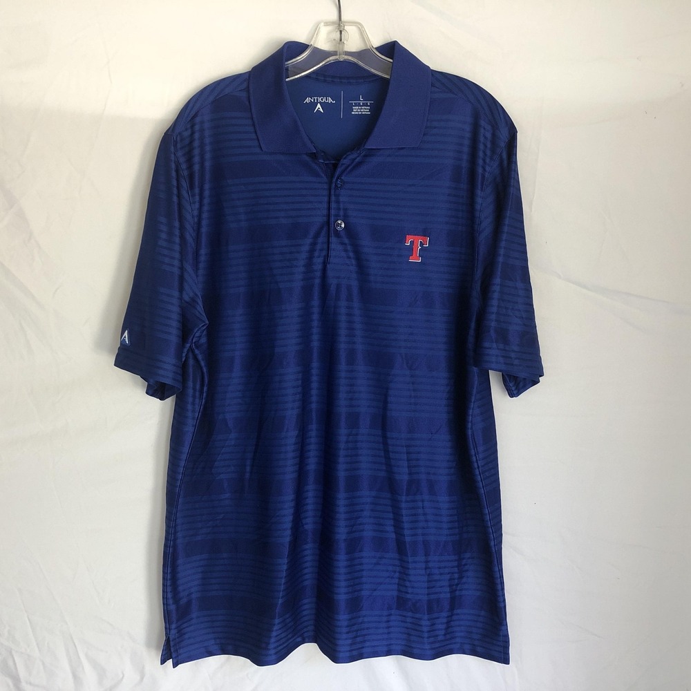 Texas Rangers Shirt Mens Large Blue MLB Baseball Antigua Striped Golf Polo